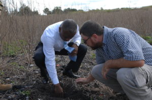 Mr. Eugene Collins, Assistant Secretary of the Army for Environment, Safety, and Occupational Health, surveys some of the restoration projects that are underway at Camp Blanding Joint Training Center’s Environmental Program, after presenting the CBJTC with the Environmental Restoration award. The CBJTC is being recognized for their efforts in environmental restoration.